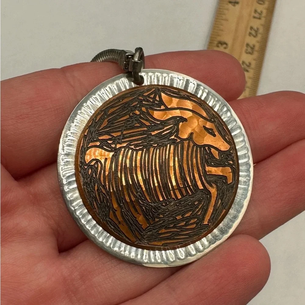 VTG Signed MODA Handmade In Malta Keychain 60s/70s Artisan Etched Copper
